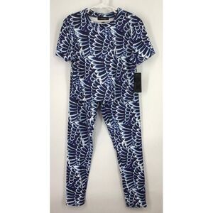 Ed Hardy 2 Piece Matching Set Size S Blue Feathered Graphic Top + Leggings NWT